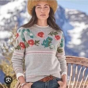Sundance Womens Wool Blend Gray Bold Botanic Embroidered Sweater Small